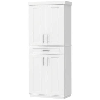 Modern Kitchen Pantry Freestanding Cabinet Cupboard with Doors and Drawer, Adjustable Shelving, White