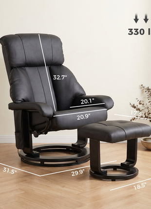 Massage Recliner Chair with Ottoman, 360° Swivel Recliner and Footstool, 10-Point Vibration, Black