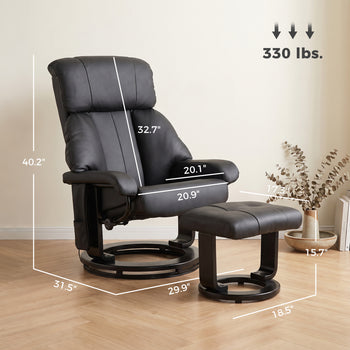 Massage Recliner Chair with Ottoman, 360° Swivel Recliner and Footstool, 10-Point Vibration, Black