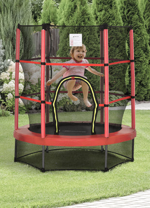 Φ5FT Kids Trampoline with Enclosure Net for Age 3 to 6 Years Red