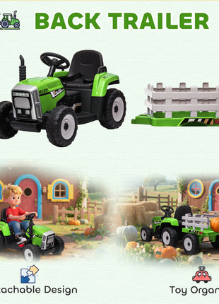12V Ride on Tractor with Trailer, 25W Dual Motors, Battery Powered Electric Tractor with Remote Control, Green