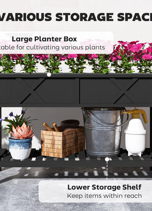 Raised Garden Bed, 47 x 22 x 31.5 in. Elevated Wood Planter Box with Storage Shelf, Drainage Holes, and Liner, Black