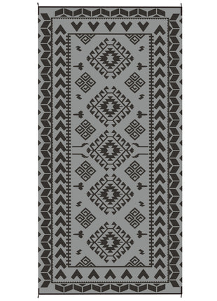 Reversible Outdoor Rug, Waterproof Plastic Straw with Carry Bag, 9' x 18', Black & Gray Rhombus Patchwork
