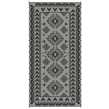 Reversible Outdoor Rug, Waterproof Plastic Straw with Carry Bag, 9' x 18', Black & Gray Rhombus Patchwork
