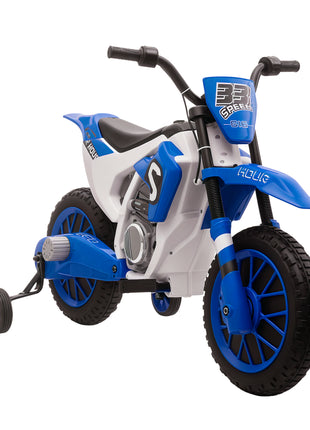 12V Kids Motorcycle w/ Treaded Tires, 5mph Top Speed Electric Bike for Kids, Ride On Motorcycle w/ Training Wheels, Battery Charger, Spring Suspension, Blue