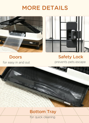 32"L 6-Level Small Animal Cage Rabbit Hutch with Universal Lockable Wheels, Slide-out Tray for Bunny, Chinchillas, Ferret, Black