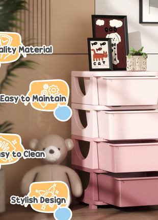 30" 4 Tier Kids Storage Unit Dresser Tower w/ 4 Drawers, Pink