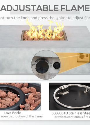 Outdoor Propane Fire Pit Table Faux Grey Ledge Stone 42-inch Square Gas Fire Pit Table, 50,000BTU Auto Ignition Gas Firepits with Protective Cover, Lava Rocks, CSA Certification for Outdoor, Grey