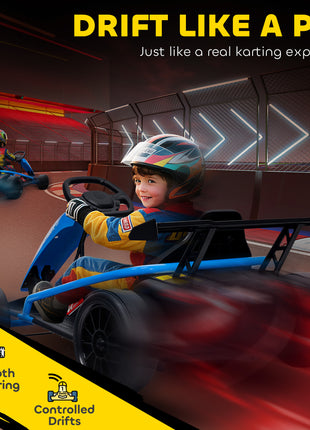 24V 7AH Kids Electric Go Kart, 8.1 MPH Battery Powered Drift Kart with Dual Motors, Soft Start for 8-12 Years, Blue