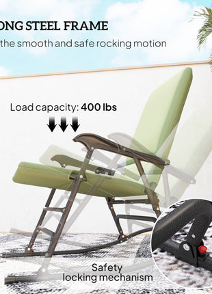 Outdoor Rocking Chairs Set of 2, Folding Rocking Chair Set, 400 lbs. Capacity, Wide Seat, Padded High Back, Dark Green