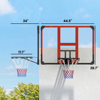 Wall Mounted Basketball Hoop with Shatter-Resistant Backboard, Solid Rim and All-Weather Net for Indoor and Outdoor Use