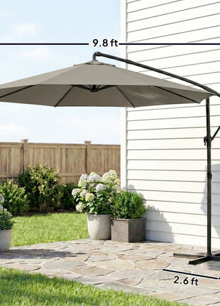 10 ft Offset Patio Umbrella with Cover, Hanging Cantilever Umbrella with 360° Rotation, Crank Handle, Tilt, Tan