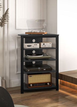 TV Stand, Entertainment Center with Storage Shelves and Steel Frame for Living Room, Black