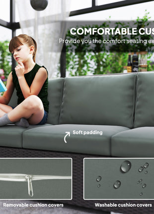 3-Seat Outdoor Patio Sofa, PE Wicker Outdoor Couch with  Extra Wide Deep Seat, Wide Armrests 4" Cushions, Dark Gray