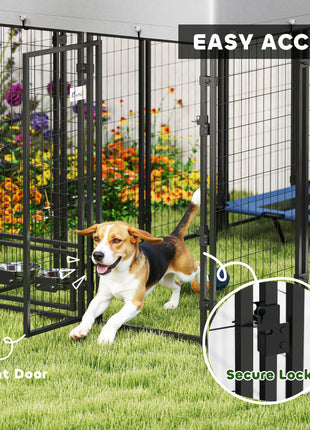 8' x 4' x 6' Outdoor Dog Kennel, Dog Kennel Outside Run with 360° Rotating Bowls, Waterproof & UV Resistant Cover