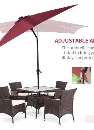 9' x 7' Solar Umbrella, LED Lighted Patio Umbrella for Table or Base with Tilt & Crank, Outdoor Umbrella for Garden, Deck, Backyard, Pool, Beach, Wine Red
