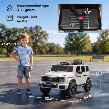 Licensed Mercedes-Benz G580 12V Kids Ride On Car with Remote, Soft Start, Headlights, Seat Belt, Music, USB, Horn, White