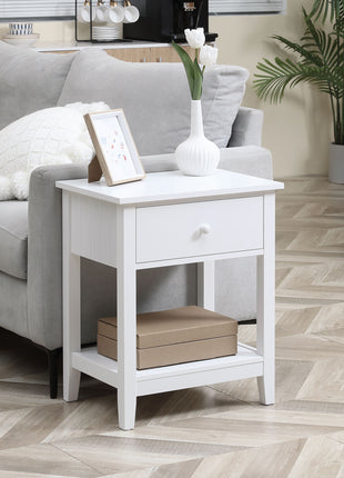 Modern Side Table for Living Room, End Table, 2-tier Side Table with Drawer and Storage Shelf, White