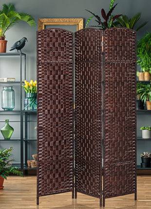 Room Divider 3 Panel, 6FT Tall Folding Privacy Screen, Freestanding Hand-Woven Partition for Room Separation with 360° Hinges, Paper Rope Diamond Weave, Brown