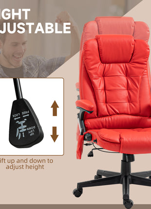 Massage Office Chair, Heated Reclining Computer Chair with 6 Vibration Points, Armrest and Remote, Red