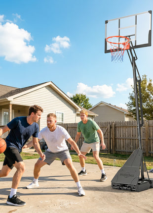 Portable Basketball Hoop Outdoor, 8-10ft Adjustable Basketball Goal, 47 Inch Shatterproof Backboard, Hand-Crank Lift
