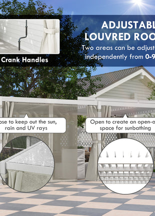 12' x 19' Aluminum Pergola with Adjustable Louvered, Outdoor Pergola with Curtains and Netting, Cream White