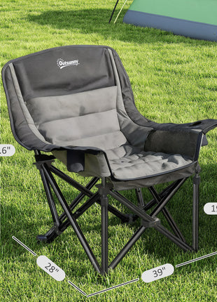 Camping Chair for Adults, Portable Folding Camping Chair with Side Pockets, Cup Holders, Carry Bag, Black and Gray