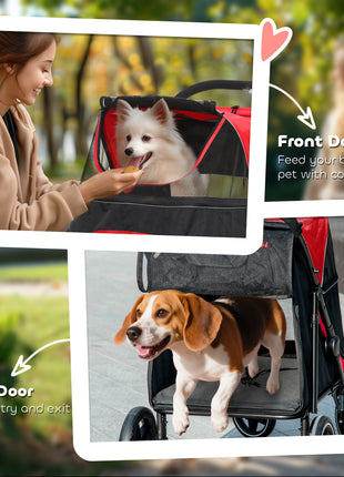Dog Stroller for Large Medium Small Dogs up to 66 Lbs. 23.5" in Body Length, One-Click Foldable Pet Cat Stroller with Storage, Shock Absorption Wheels, Mesh Window, Safety Leash, Red