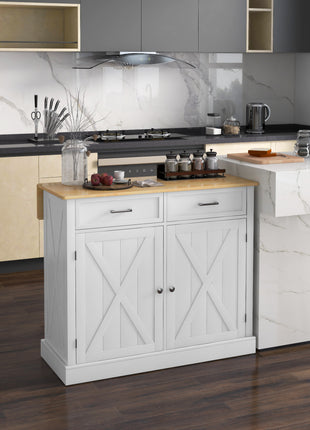 Rolling Kitchen Island with Drop Leaf Wood Breakfast Bar, Farmhouse Kitchen Cart with 2 Drawers, White