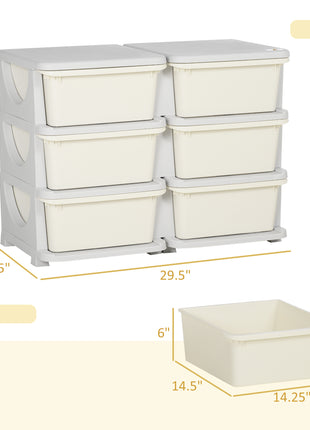 3 Tier Kids Storage Unit, Toy Organizers and Storage with 6 Drawer Chest for Kids Bedroom Nursery Kindergarten Living Room for Boys Girls Toddlers, Cream White