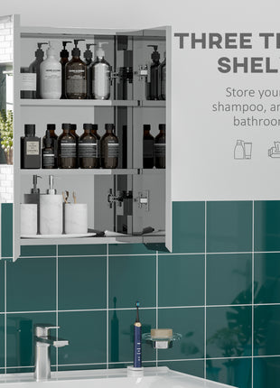 Wall Mounted Bathroom Medicine Cabinet with Hinged Door Storage Shelves for Living Room and Laundry Room Silver