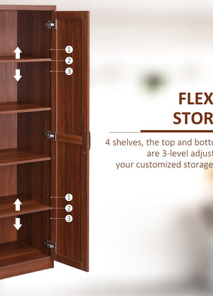63" 2-Door Kitchen Pantry, Freestanding Storage Cabinet with 5-tier Shelving and 2 Adjustable Shelves for Dining Room, Brown