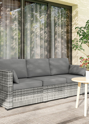 Patio Couch PE Wicker Deep Seating Outdoor Sofa with Removable Cushions, 3 Seater Rattan Sofa, Outdoor Furniture for Balcony, Deck, Garden and Poolside, Gray