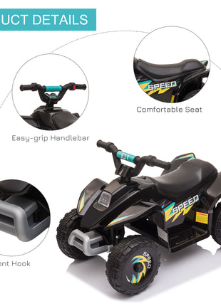 6V Kids ATV 4-Wheeler Ride on Car, Electric Motorized Quad Battery Powered Vehicle with Forward/Reverse Switch for 18-36 Months Old Toddlers, Black