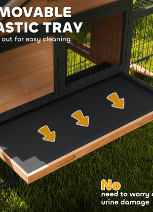 Wooden Rabbit Hutch Outdoor, 85" Large Bunny Cage with Steel Run, Removable Plastic Tray, Asphalt Roof, Ramp
