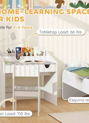 Kids Study Desk with Storage, Kids Desk and Chair Set for Bedroom & Study Room, Aged 3-6 Years, Gray