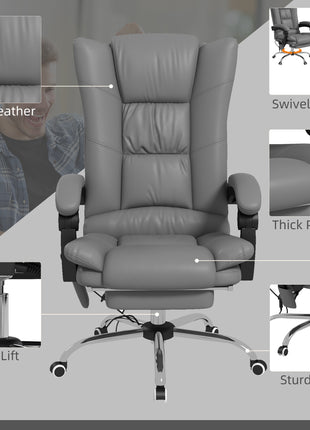 PU Leather Executive Massage Office Chair with 4 Vibration, Computer Desk Chair, Heated Reclining Chair with Adjustable Height, Swivel Wheels, Gray