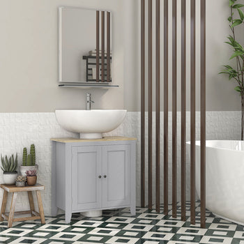 Bathroom Vanities, Pedestal Sink Cabinet with U-Shaped Cut-out and Adjustable Shelf, Gray