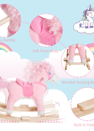 Kids Ride on Rocking Horse Toddler Plush Toy with Realistic Sounds and Swinging Tail for 3 Years Old Children