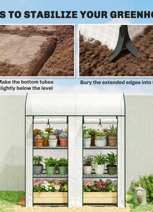 3 Tier Mini Greenhouse, Small Portable Greenhouse with 2 Roll-up Doors, 56.3" x 18.1" x 65", White