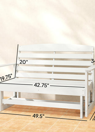 Patio Glider Bench w/ HDPE Slatted Double Rocking Chair, Distressed White