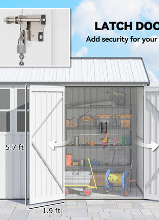 8' x 6' Metal Garden Storage Shed, Extra Large Outdoor Tool Storage House w/ Doors, Window and Air Vents, White