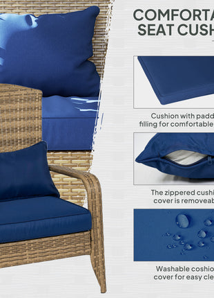 Patio Adirondack Chair with Rattan Wicker, Soft Cushions, Tall Curved Backrest for Deck or Garden, Dark Blue