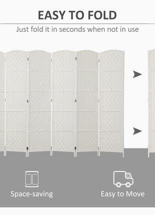 Room Divider, 6 Panel Folding Privacy Screen, 6FT Tall Portable Weave Partition Wall Divider for Bedroom, White