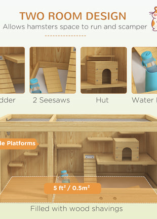Extra Large Wooden Hamster Cage with Pull-out Tray, Seesaws, Ladder