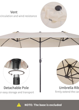 15ft Patio Umbrella Double-Sided Outdoor Market Extra Large Umbrella with Crank Handle for Deck, Lawn, Backyard and Pool, Cream White