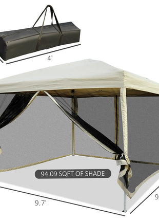 210D Oxford 10' x 10' Pop Up Canopy Tent with Netting, Instant Screen Room House, Tents for Parties, Height Adjustable, with Carry Bag, for Outdoor, Garden, Patio