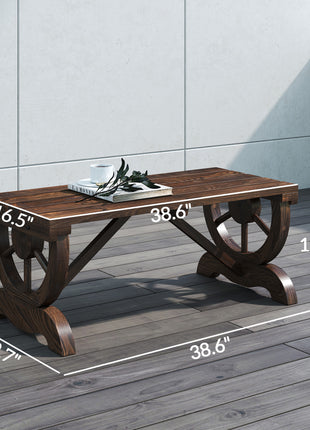 2-Person Wooden Garden Bench, Outdoor Wagon Wheel Porch Bench for Backyard Garden, Support 550 LBS, Rustic Country Style Patio Furniture, Brown