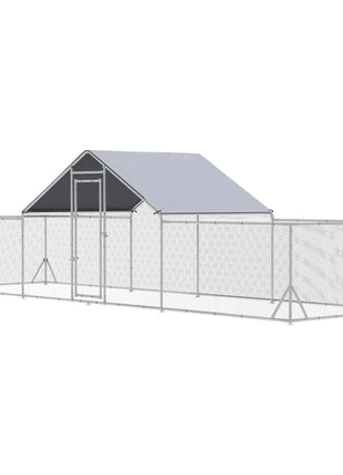 23' x 6.6' Large Chicken Coop with Weather-Resistant Cover for 12-14 Chickens, Silver