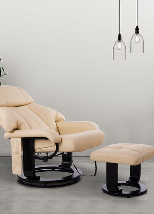 10-Point Massage Recliner Chair, Vibration Massage Sofa with Ottoman Footrest, Faux Leather and Swivel Wood Base for Living Room & Bedroom, Beige